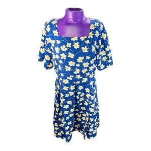 Passports Pier 1 Imports 90s blue yellow white floral mini fit and flare dress M